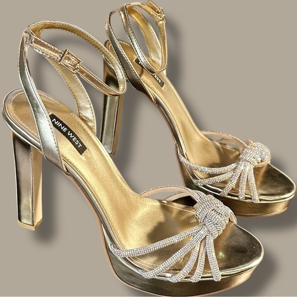 NWOT Nine West ‘Wowzz Platform Dress Sandals’ in “Bronze Crystal” Size 11 - Picture 13 of 16